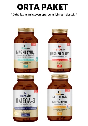Herovix Sporculara Özel 4'lü Orta Paket Omega3 - Magnezyum - Mult