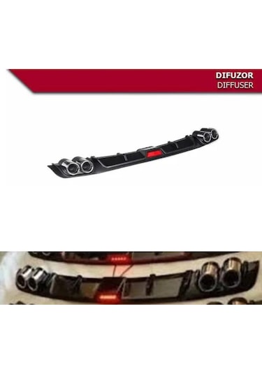 Difüzör Üniversal Her Araca Uyumlu 4 Egzoz Görünümlü Arka Tampon Eki Parlak Siyah