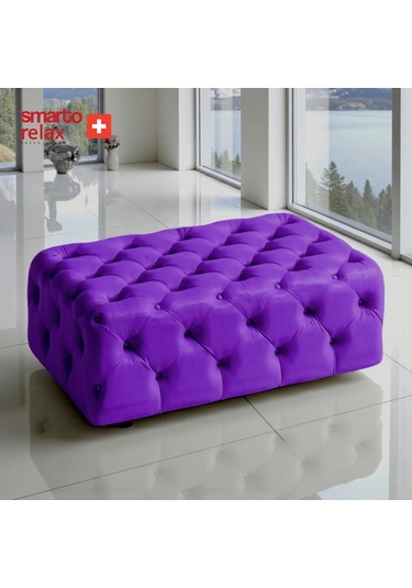 Smarto Relax Puf Guarda Ayaksız Kapitoneli Dekoratif 80x40x45 Cm Mor Mor