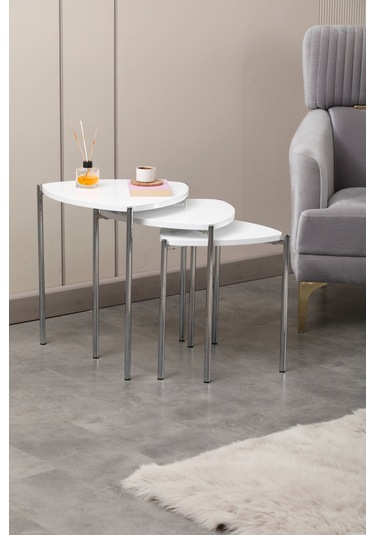 Arpelia Krom Jasmin Zigon Sehpa 3'lü