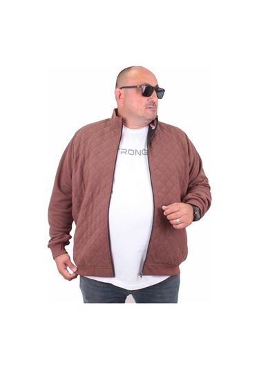 Starbattal Büyük Beden Fermuarlı Hırka Diamond 23281 Taba-Taba