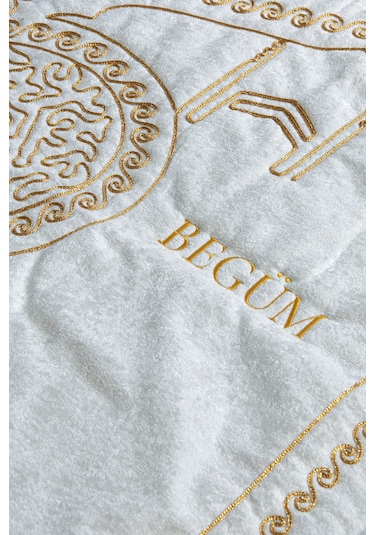 Kişiye Özel İsimli Eşli Çift Seccadesi Kadife Çeyizlik Kalpli Seccade Bohçalık Hediyelik Set Siyah - Beyaz