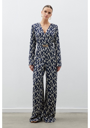 Sateen Desenli Saten Tulum - Lacivert
