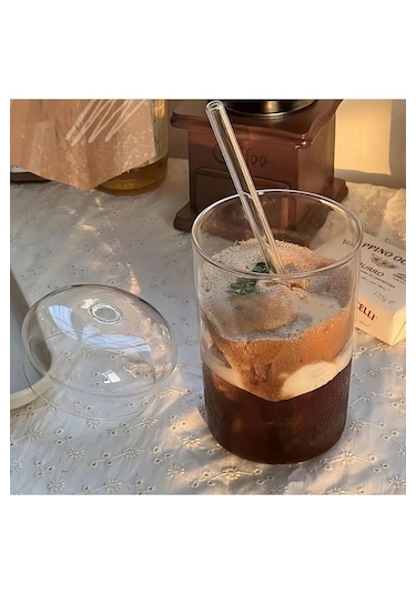 500 Ml Borosilikat Cam Bardak Cam Kapaklı Ve Pipetli, Silikon Contalı, Isıya Dayanıklı Şeffaf Tasarım Cam - Şeffaf