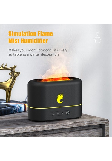 Geeksen 250ml Siyah 3d Flaming Oda Kokusu Dağıtıcı - Ultrasonik Nemlendirici, Otomatik Kapatma Ve 3 Zamanlama Seçeneği İle Aromaterapi