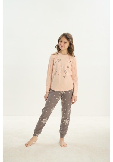 Sevim Kız Çocuk Garson Uzun Kol Açık Somon Pijama Takım C8t2n7o8 001