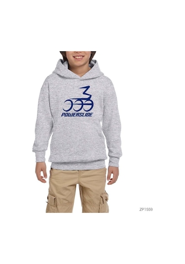 Powerslide Sprint Logo Gri Çocuk Kapşonlu Sweatshirt