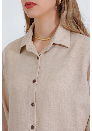 Kadın Bej Oversize Keten Alt Üst Takım 6622 6622bgd19-016-14414 001
