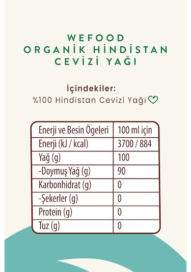 Wefood Organik Hindistan Cevizi Yağı 300 ml (Soğuk Sıkım)