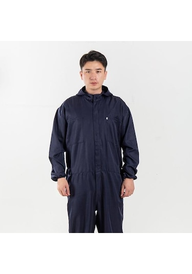 Lacivert Fermuar Kapatma Polyester Büyük Su Geçirmez Araba Tamir Atölyesi Erkek Tulum Şapka Tek Parça Romper L