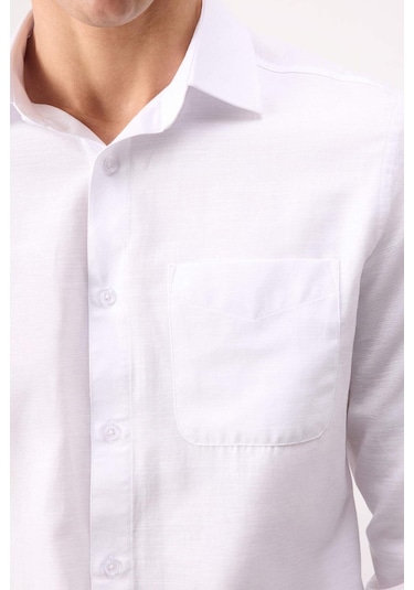 DeFacto Modern Fit Polo Yaka Basic Düz Uzun Kollu Beyaz Gömlek E5045AX25SMWT34