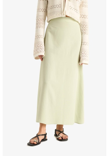 DeFacto A Kesim Yüksek Bel Keten Karışımlı Maxi Etek E9805AX25SMGN1181 Yeşil