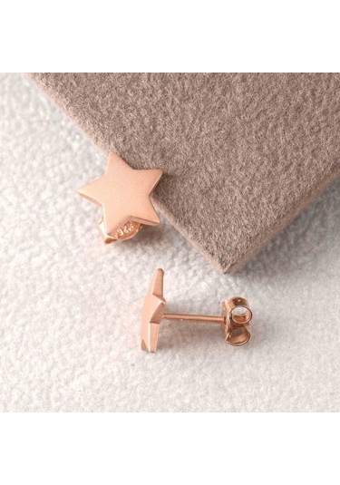 Taşsız Rose Altın Kaplama Yıldız Gümüş Küpe N11.91583