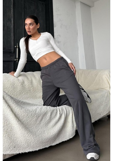 Madmext Füme Bol Paça Kadın Eşofman Altı Mg2279 Füme