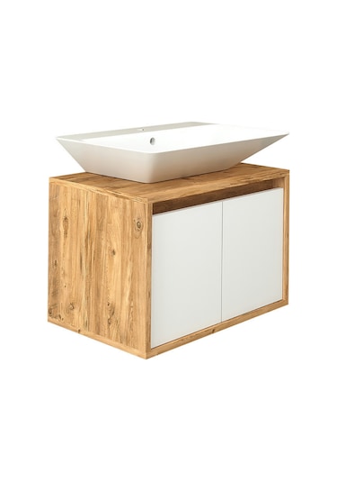 Banos Roomart Ayaksız 2 Kapaklı Lavabolu Ahşap-Mat Beyaz Mdf 65 . Beyaz