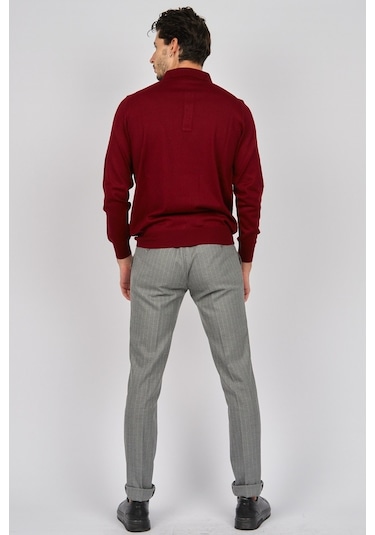 Pave Erkek Baklava Desenli Yün Kazak 4536034 Bordo Bordo