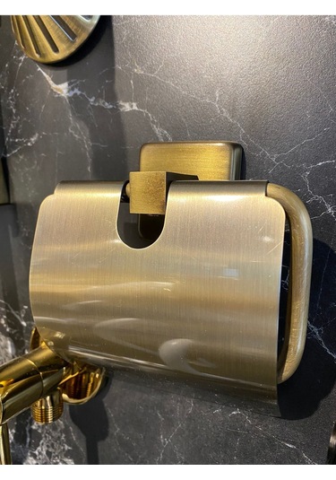 İsaoğlu Yapı Antik Gold Tuvalet Kağıtlığı Kapaklı Tuvalet Kağıtlık Premium Pirinç Gold