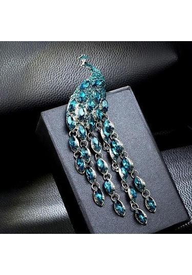 Novahub Mavi Rhinestone Güzel Zarif Tavuskuşu Broş Kadınlar Için Kış Moda Pin Hayvan Tasarım Parti Düğün Aksesuarları Mavi