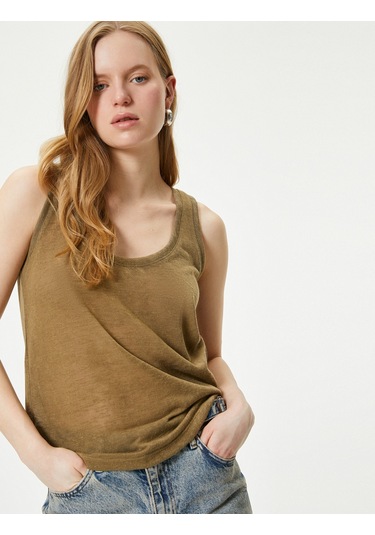 Koton Askılı Atlet U Yaka Standart Kesim Haki 4sak10111ek Haki