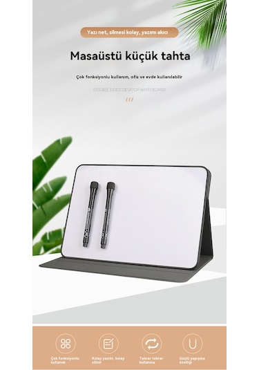 A4 Masaüstü Katlanır Not Defteri Silinebilir Küçük Beyaz Tahta Not Yazma Tahtası Gri
