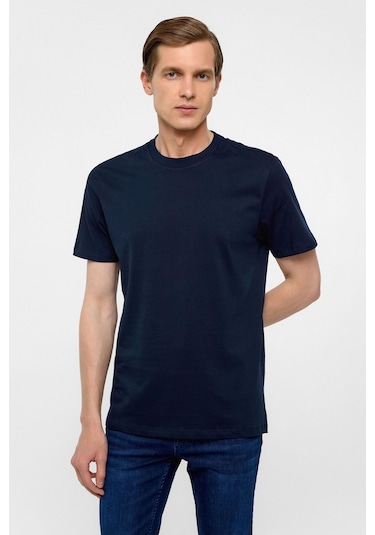 Lacivert Regular Düz Bisiklet Yaka Tişört-38578 Lacivert