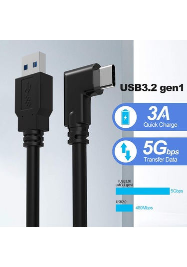 5 Metre Vr Bağlantı Kablosu Usb-c Usb-a 90 L Tipi Hızlı Ve Düşük Gecikmeli Data Kablo Vr Gözlük Uyumlu Esnek & Dayanıklı