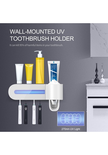Tenfowee Usb Şarjlı Uv Diş Fırçası Dezenfektörü, Duvar Montajlı Otomatik Diş Macunu Dispenserli Aile Ve Bebekler İçin Diş Fırçası Organizatörü Pembe