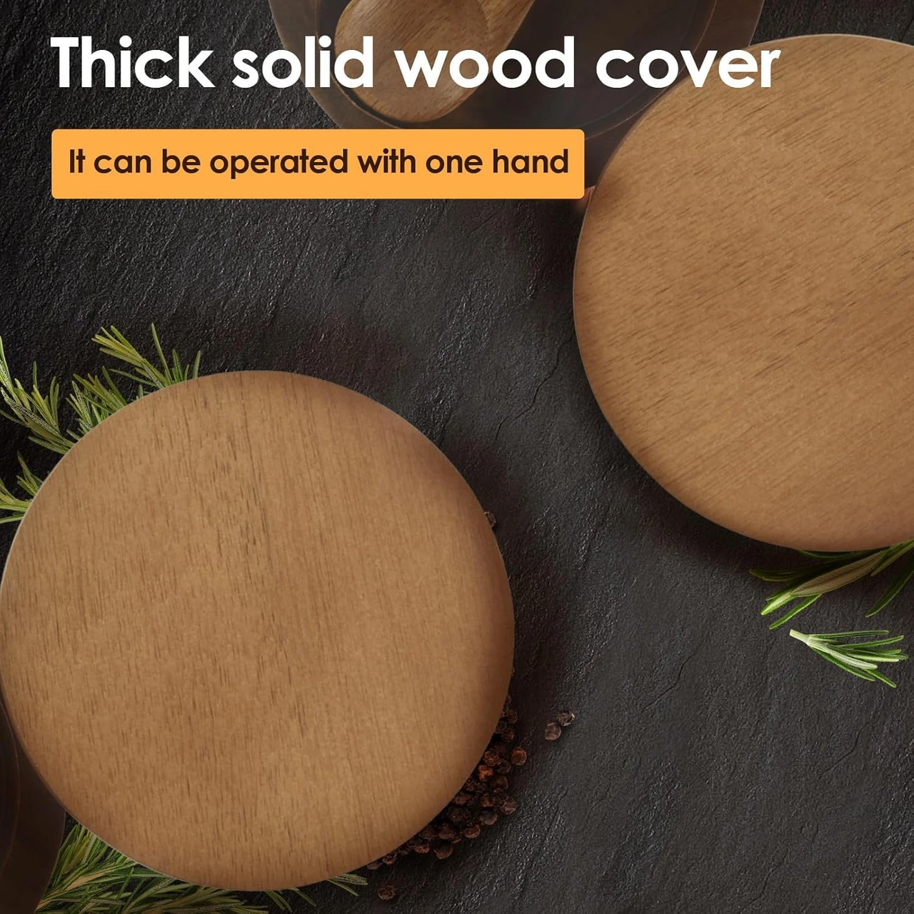 Kosona Akasya Ahşap Baharat Depolama Kavanozu, Manyetik Döner Kapak Ve Kaşık İle Tuz-biber Saklama Kutusu Ahşap Rengi