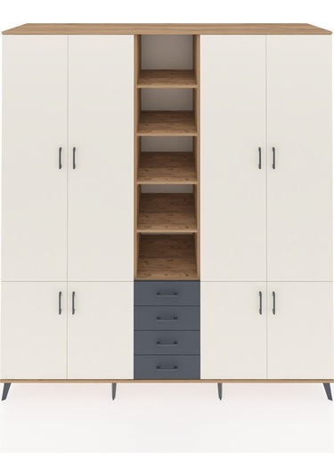 Kronos Dolap 17 Raflı 4 Çekmeceli 8 Kapaklı 220x59x243 Çam-aytaşı/antrasit Aytası/antrasıt