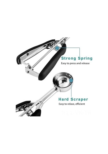 Vkemall 304 Paslanmaz Çelik Dondurma Kaşığı - Kurabiye Ve Meyve Kullanıma Uygun Toplama Spoon Siyah