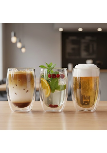 Roma 2 Adet Çift Camlı Çift Cidarlı Bardak 450 Ml Şeffaf
