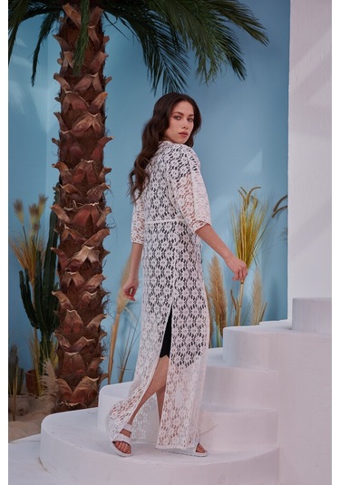 Remsa Mayo Üzerine Önü Açık Pareo 498-486 Kırık Beyaz Beyaz