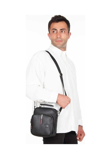 Tuldar Erkek Deri Ayarlanabilir Çapraz Omuz Askılı Günlük Omuz Ve El Çantası 19x22cm Tul132 Siyah