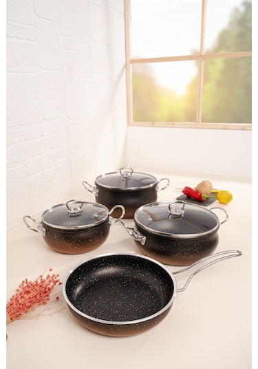 Çarşıdayız 9 Parça Siyah Granit Tencere Seti -siyah