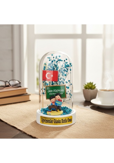 Türk Bayraklı Ters Fanus - Öğretmenler Günü Hediyesi