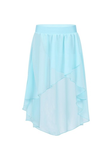 Açık Mavi Kızlar Yüksek Düşük Bale Mini Etek Elastik Şeffaf Şifon Yan Daldırma Asimetrik Tutu Stüdyo Uygulama Performansı Kostüm Açık Mavi