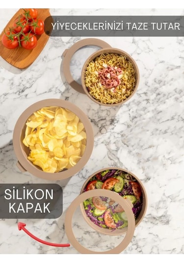 Kapris Ayza 593 Yuvarlak Saklama Kabı Seti 3'lü Taupe Kahverengi