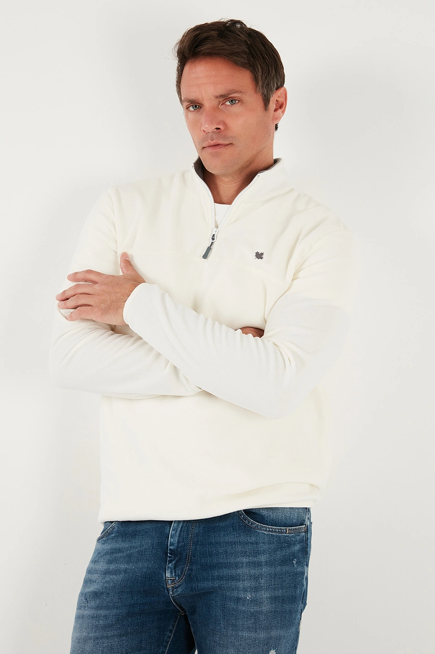 Buratti  Slim Fit Anti-Pilling Tüylenme Yapmayan Bato Yaka Kışlık Şardonlu Erkek Polar 5906001 Ekru