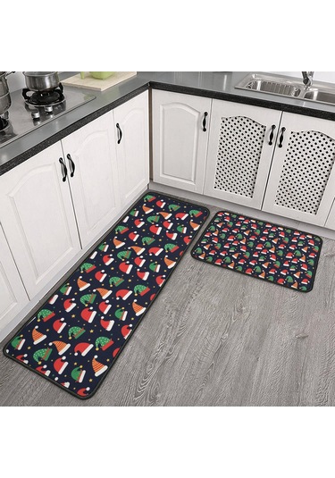 Noel Desenli 2'li Mutfak Matı, Anti-yorgunluk, Yastıklı Ve Kaymaz, Mutfak Ve Ofis İçin Noel Şapka Yıldızı
