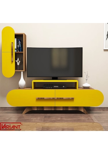Variant Rose Duvar Raflı Tv Ünitesi Ceviz - Sarı