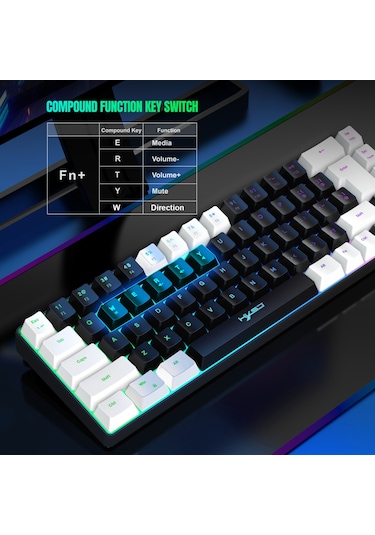 Yunboo Hxsj V200 68 Tuşlu Rgb Aydınlatmalı Taşınabilir Oyun Klavyesi - Çift Renk Seçeneği Ve 19 Tuş Çakışmasız