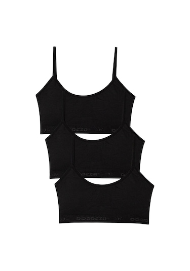 Genç Kız Pedli 3'lü Ip Askı Düz Ilk Sütyen Büstiyer Siyah 11