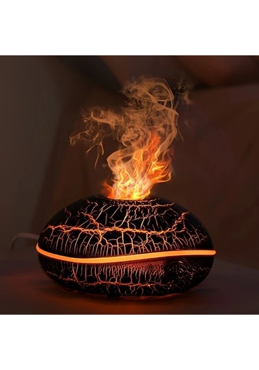 Techbloom Renkli Taklit Alev Aromaterapi Difüzörü Ahşap Desenli Ev Nemlendirici Çatlak Alev Tasarımı Ahşap