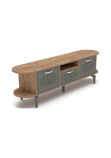 Tv Sehpası Tv Ünitesi Kapaklı Raflı Setro Traverten Çok Renkli