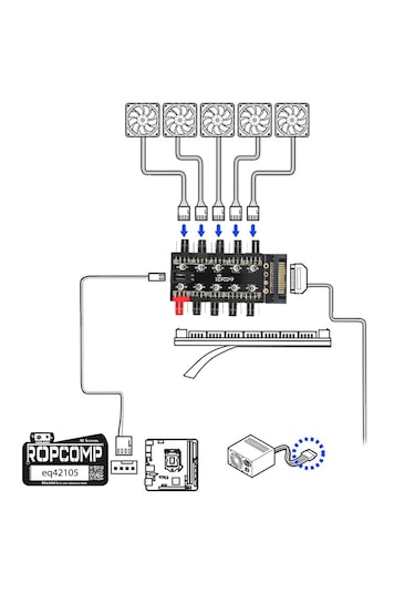 Ropcomp 10 Port Fan Power Hub Sata Güçlü Pwm Switch Çoklayıcı