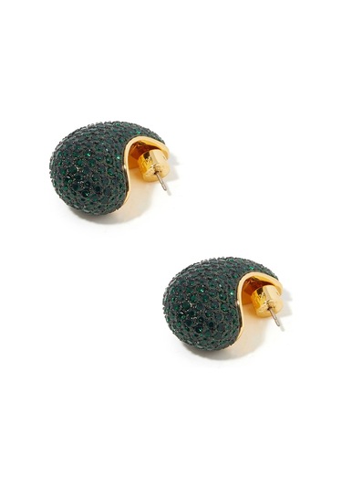 Pave Dome Earrings, Kristalli Kup Tarzı Küpe Yeşil