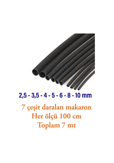 Maasco Isıyla Daralan Makaron Kablo Seti 7 Çeşit Herbiri 100 CM (7 M Toplam)
