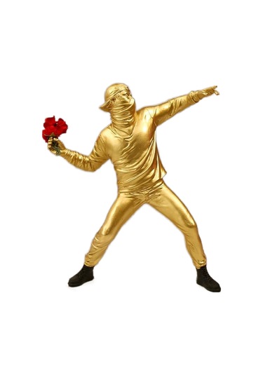 CajuArt Altın Renk Banksy Çiçek Atan Adam Modern Biblo Ev Dekoru