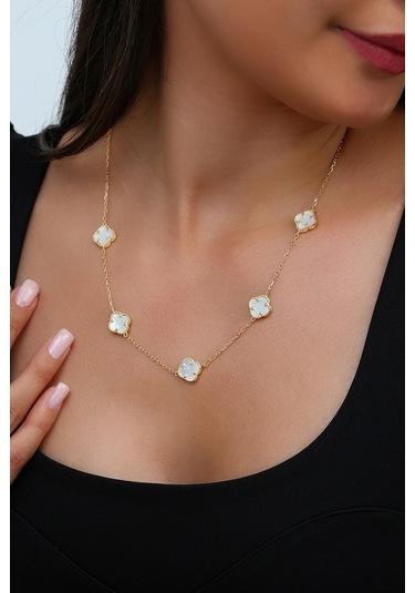 14k Altın Kaplamalı 925 Ayar Gümüş Granada Saray Yoncaları Kolye Beyaz 23182803 Altın