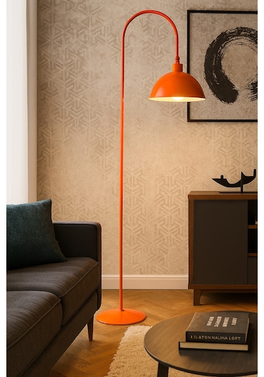 Turuncu Lambader Hareketli Başlık Modern Dekoratif Metal Oturma Odası Çalışma Odası Zemin Lambası Turuncu